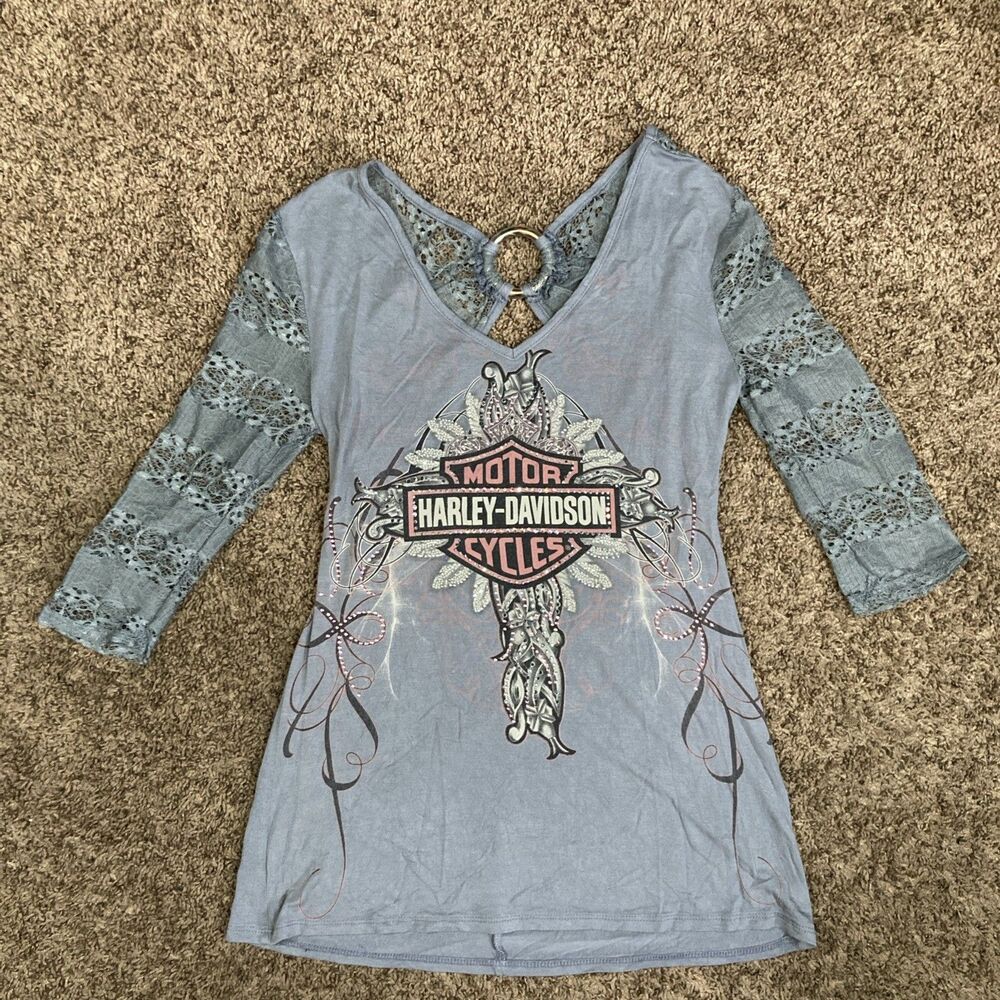 Harley-Davidson® Women's 3/4 Sleeve Storming Passion Shirt Sz S/M - Picture 4 of 16